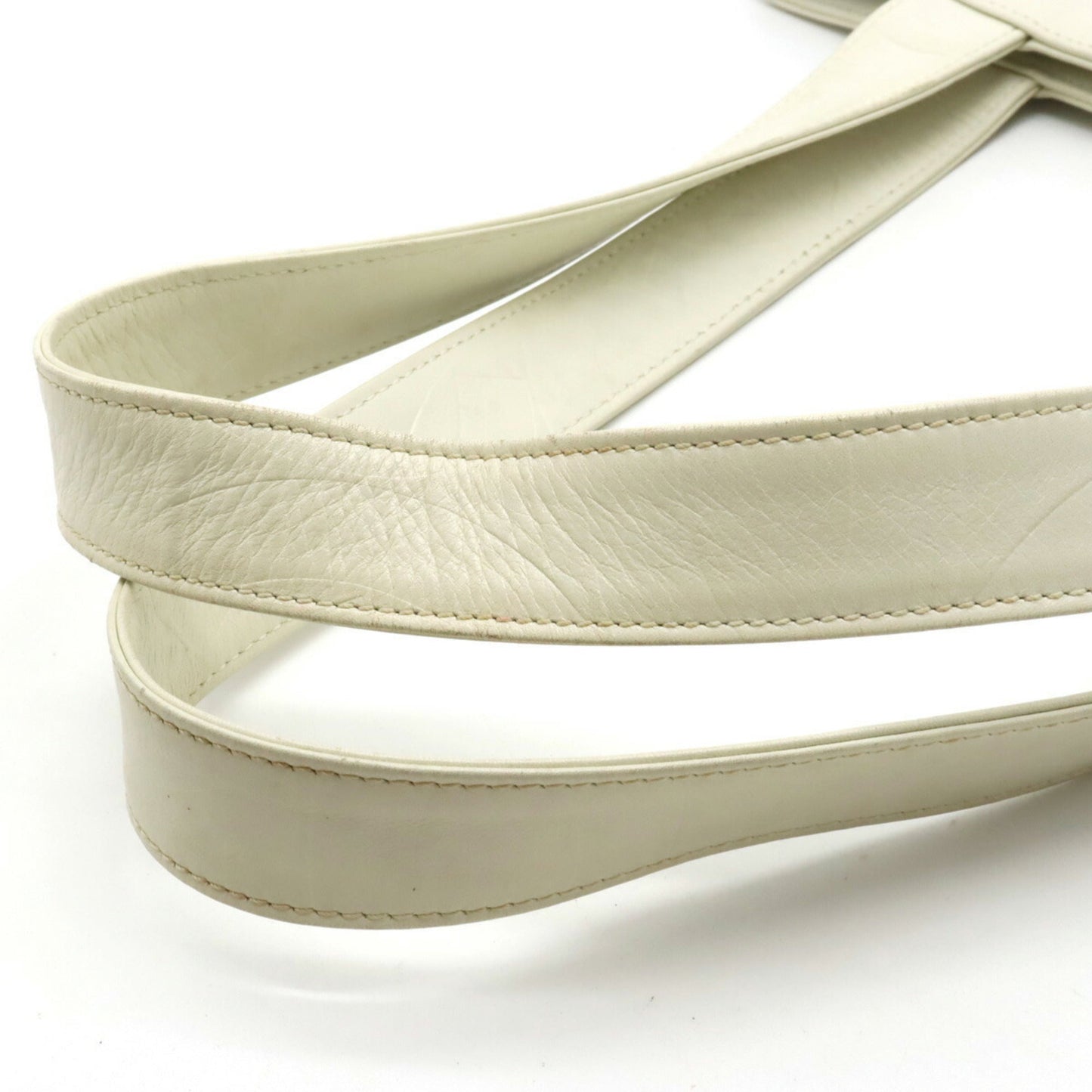 Luxury Chanel here mark embossed tote bag shoulder leather ivory white
