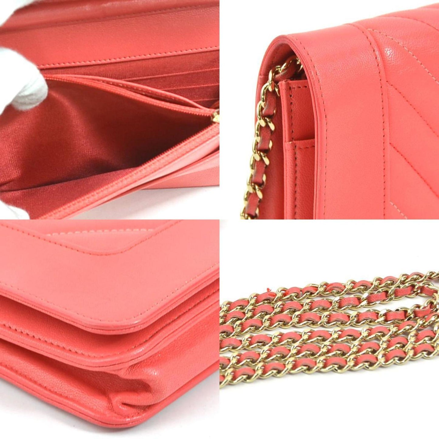 Luxury Chanel Wallet Chain V Stitch Leather/Metal Pink/Gold Ladies