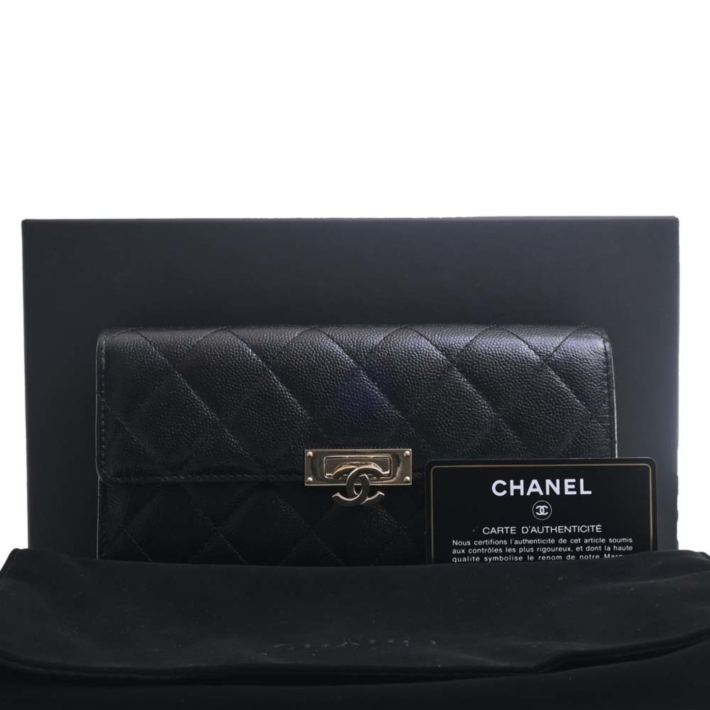 Luxury Chanel Caviar Skin Matelasse Coco Rock Bifold Long Wallet Black Ladies