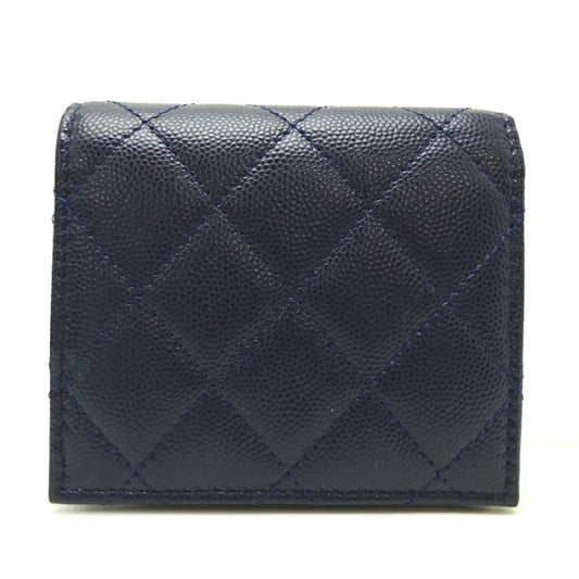 Luxury Chanel Matelasse Small Ladies' Men's Long Wallet AP3341 Caviar Skin Navy