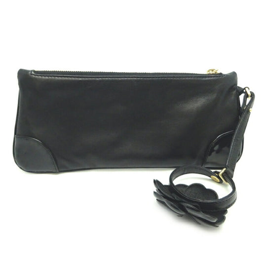 Luxury Chanel Camellia Pouch Women's and Men's Handbag Leather Black