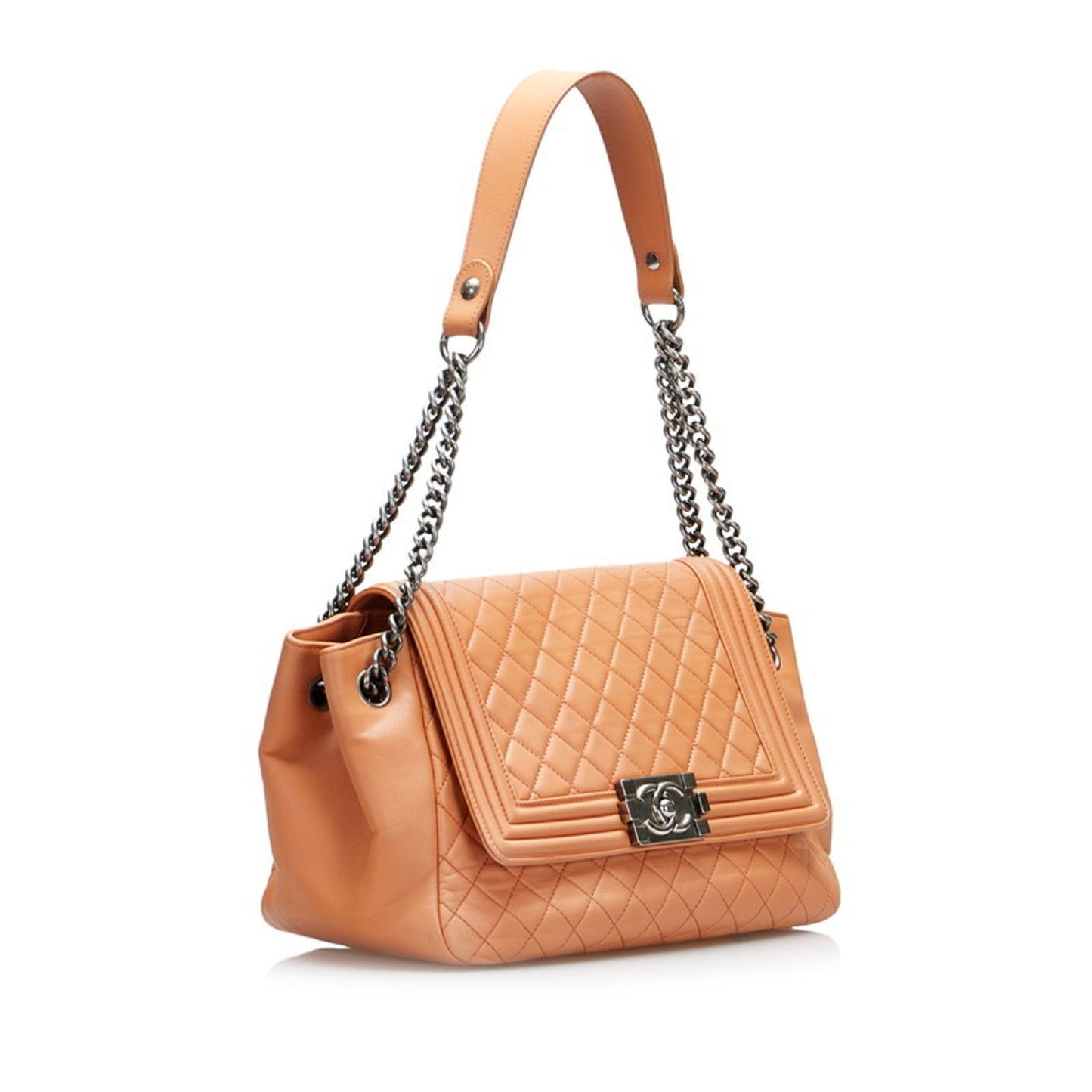 Luxury Chanel Boy Coco Mark One Shoulder Bag Handbag Salmon Pink Leather Ladies