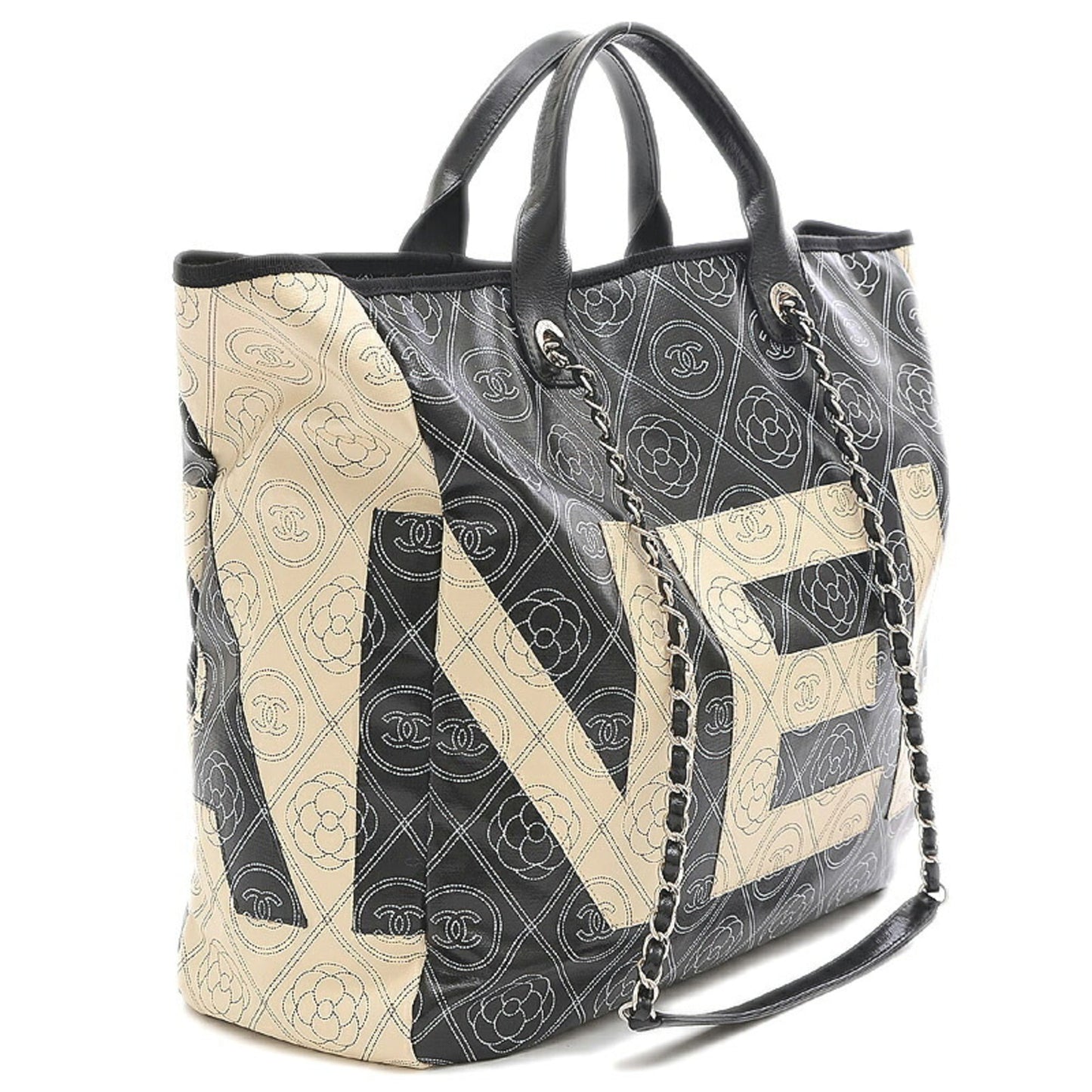 Luxury Chanel Camellia Large Tote Bag Coated Canvas Black/White A57161