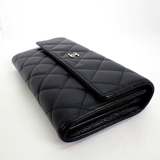 Luxury Chanel caviar skin matelasse black long wallet