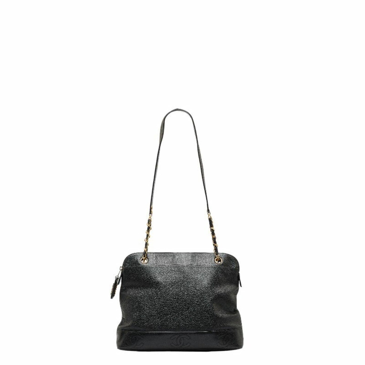 Luxury Chanel Triple Coco Mark Chain Shoulder Bag Black Caviar Skin Women's