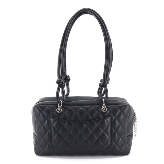 Luxury Chanel Cambon Line Bowling Shoulder Bag Leather Black White A25171