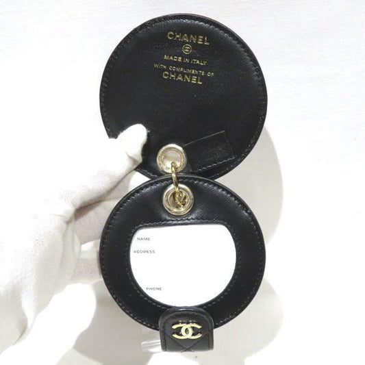 Luxury Chanel matelasse black lambskin name tag brand accessory pass case ladies