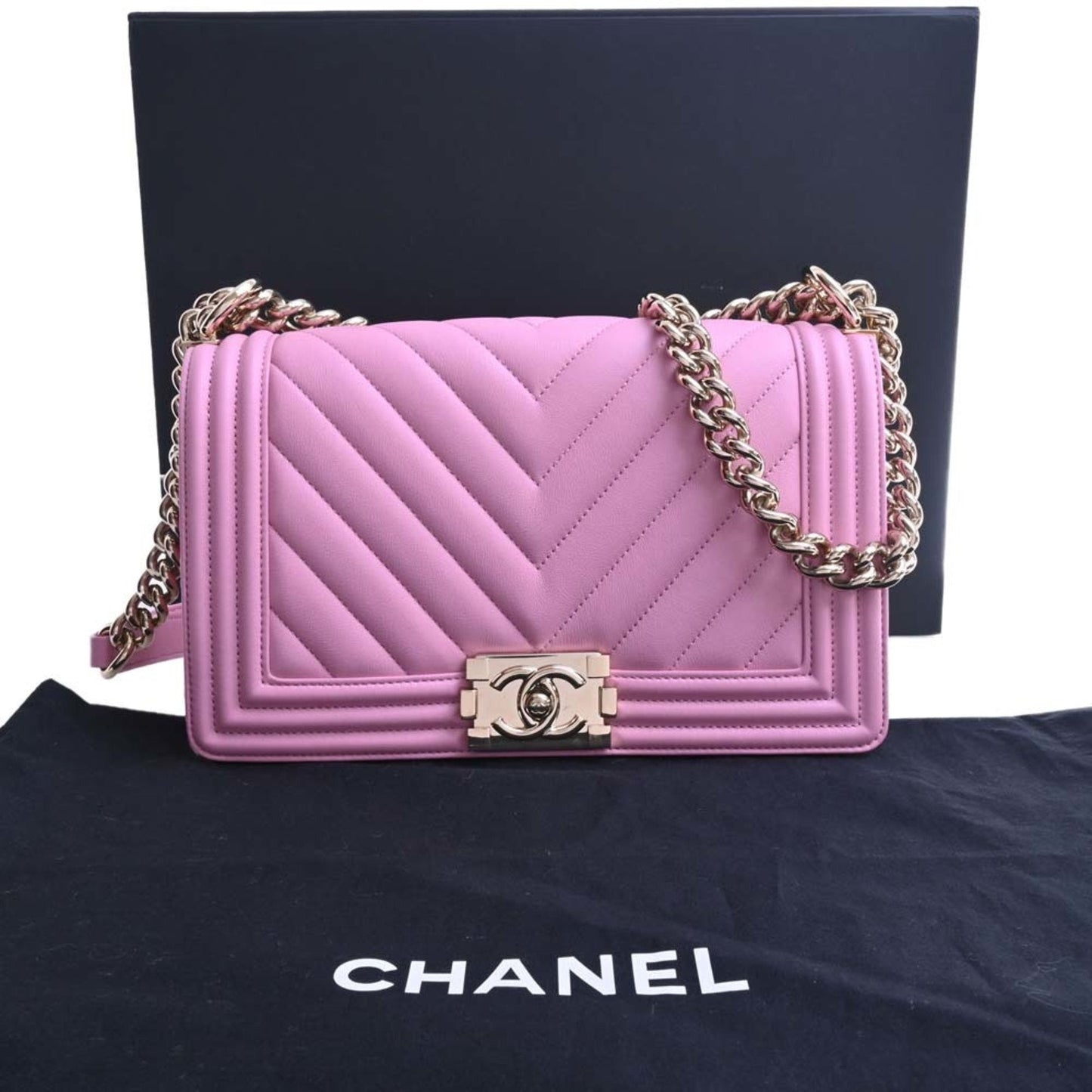 Luxury Chanel Lambskin Boy Coco Mark Chain Shoulder Bag Pink Ladies