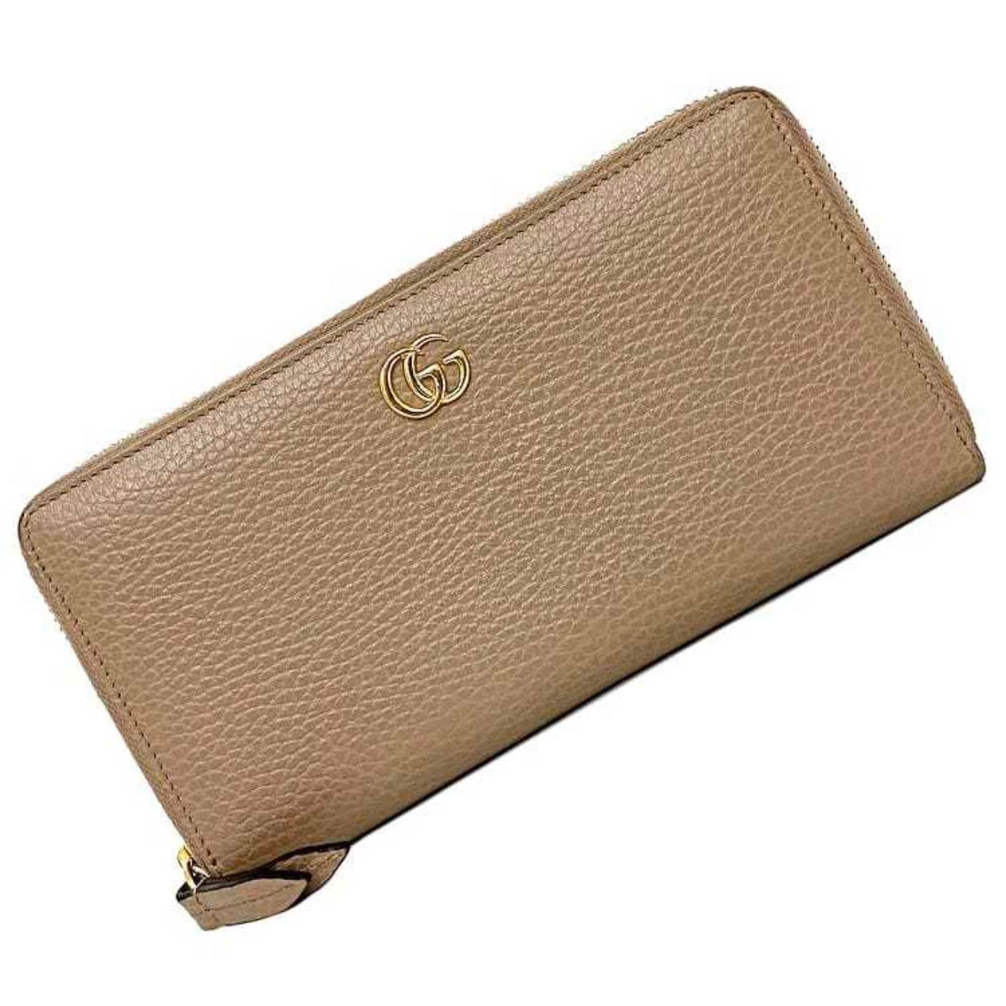 Luxury Gucci Round Long Wallet Pink Beige Gold Marmont 456117 Leather  GG Women's