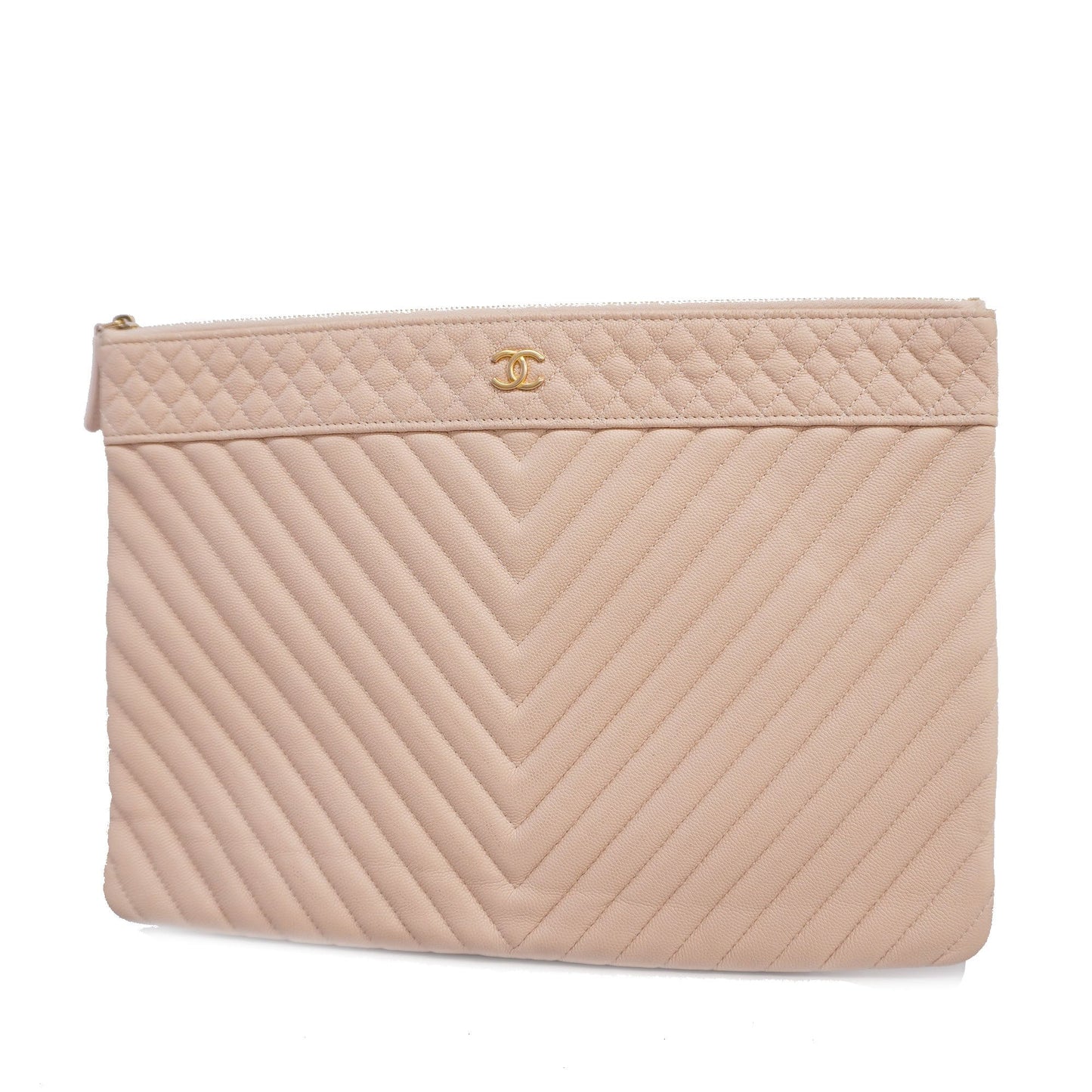 CHANELAuth  Clutch Bag V Stitch Women's Caviar Leather Clutch Bag Pink
