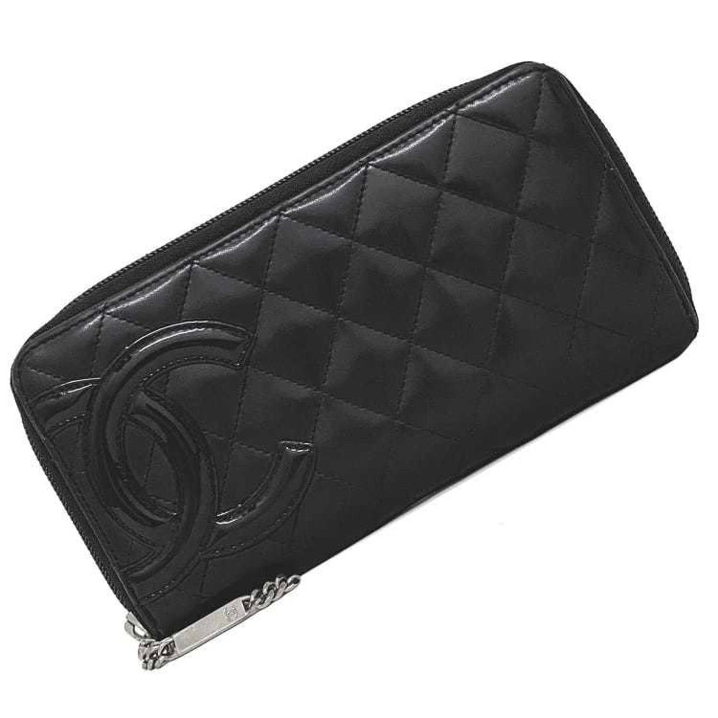 Luxury Chanel Round Long Wallet Black Pink Silver Cambon A50078 Cocomark Leather Lambskin 16th  Purse Women's