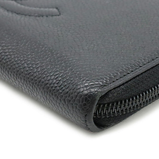 Luxury Chanel Caviar Skin Coco Mark Round Long Wallet Leather Black A50071