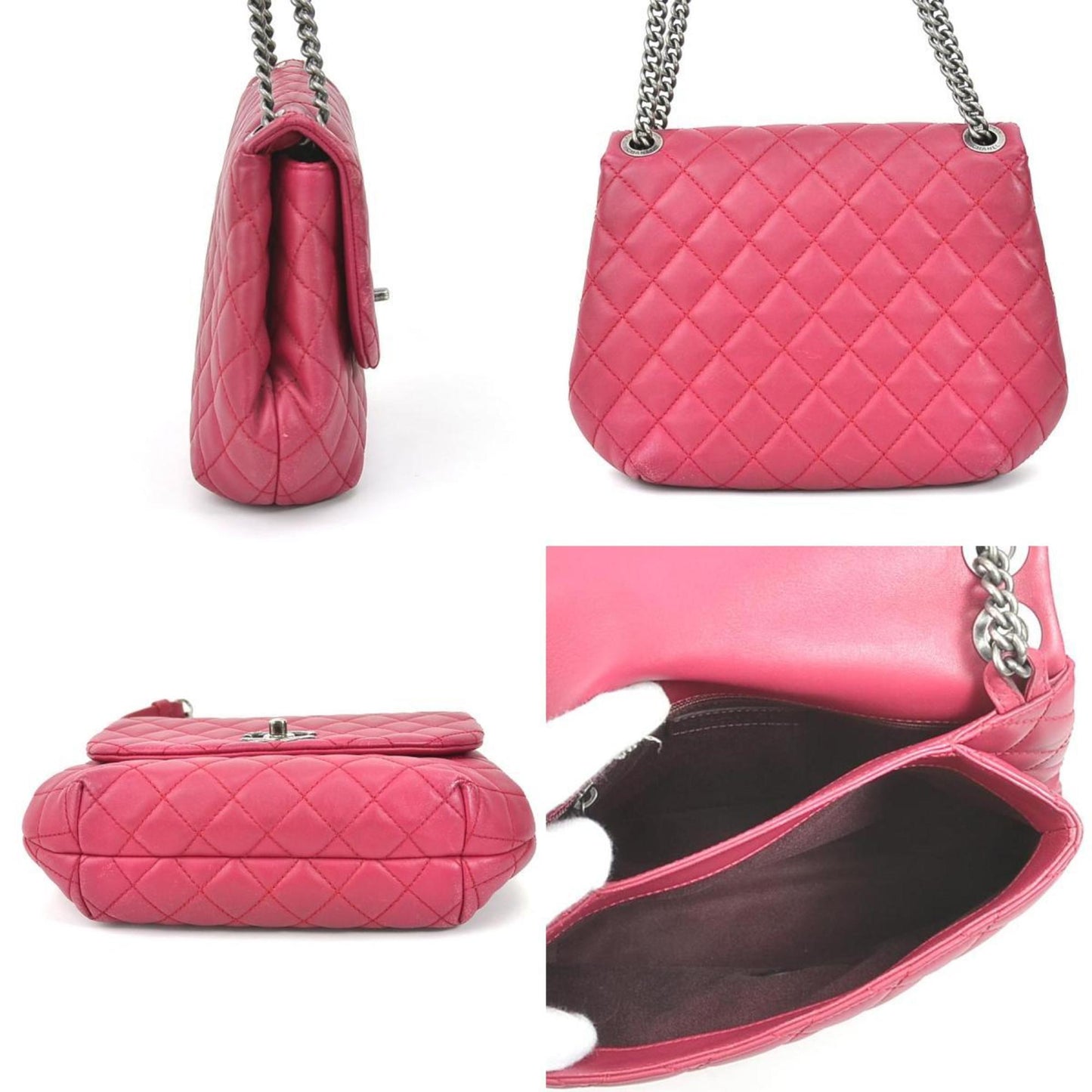 Luxury Chanel Diagonal Shoulder Bag Matrasse Cocomark Leather/Metal Magenta/Gunmetal Women's