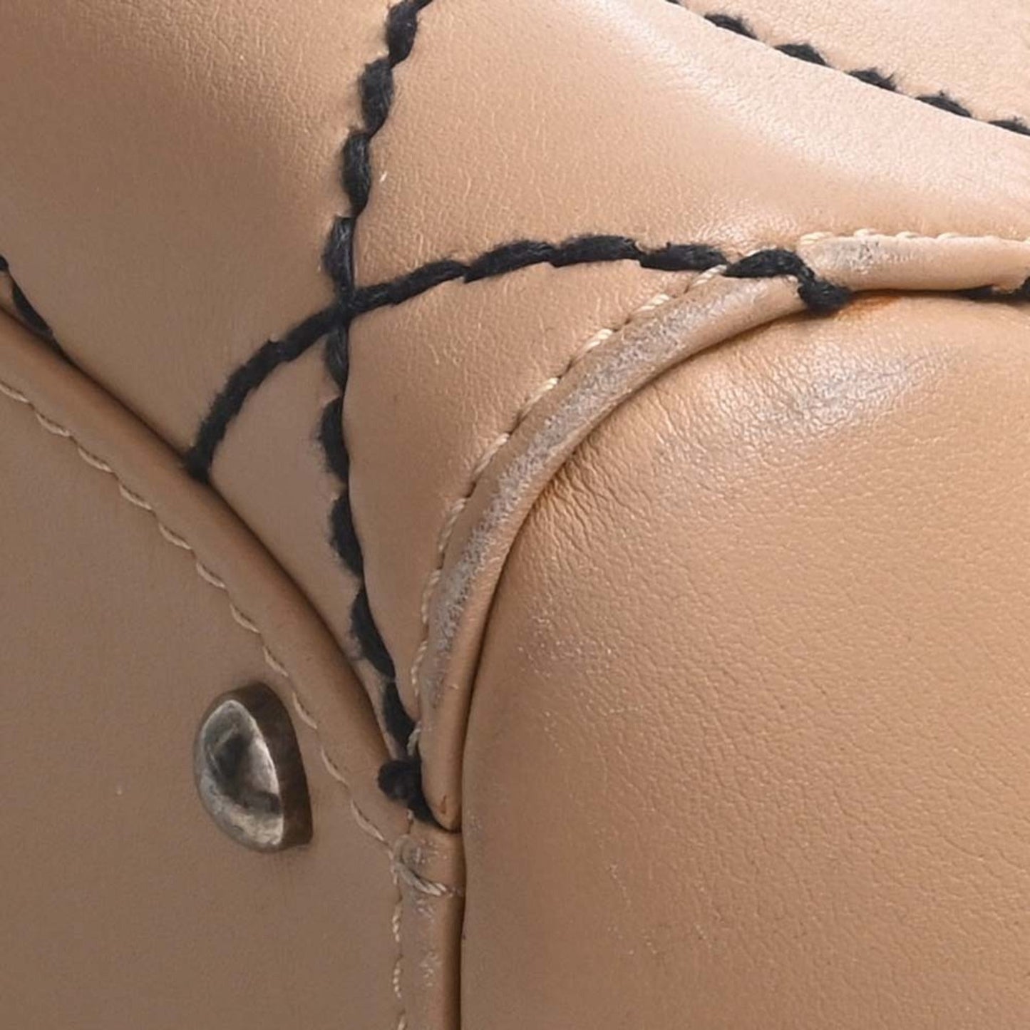 Luxury Chanel Leather Wild Stitch Coco Mark Tote Bag Beige Ladies