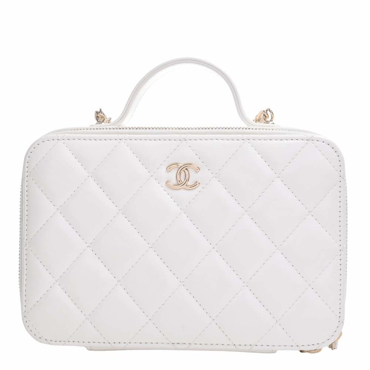 Luxury Chanel Leather Matelasse Coco Mark Chain Shoulder Bag Vanity White Ladies