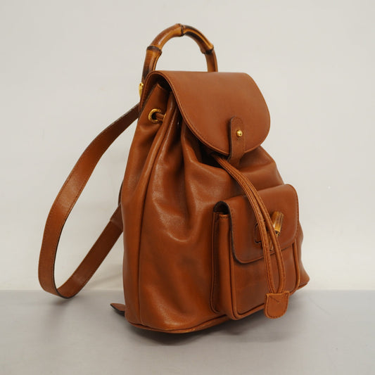Luxury Gucci  Bamboo Rucksack 003 1705 0030 Women's Leather Backpack Brown
