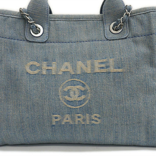 Luxury Chanel Denim Shopping Bag Tote Light Blue Deauville Women's