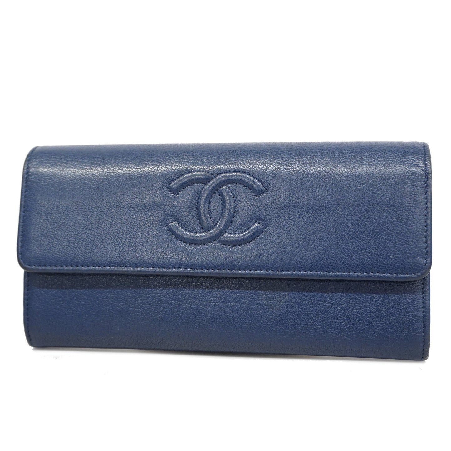 Luxury Chanel  Bi-fold Long Wallet Gold Hardware Navy