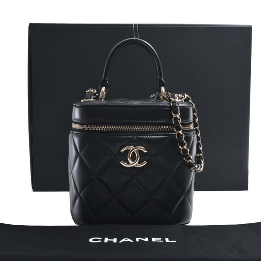 Luxury Chanel Lambskin Matelasse Coco Mark Vanity Bag Chain Shoulder Black Women's