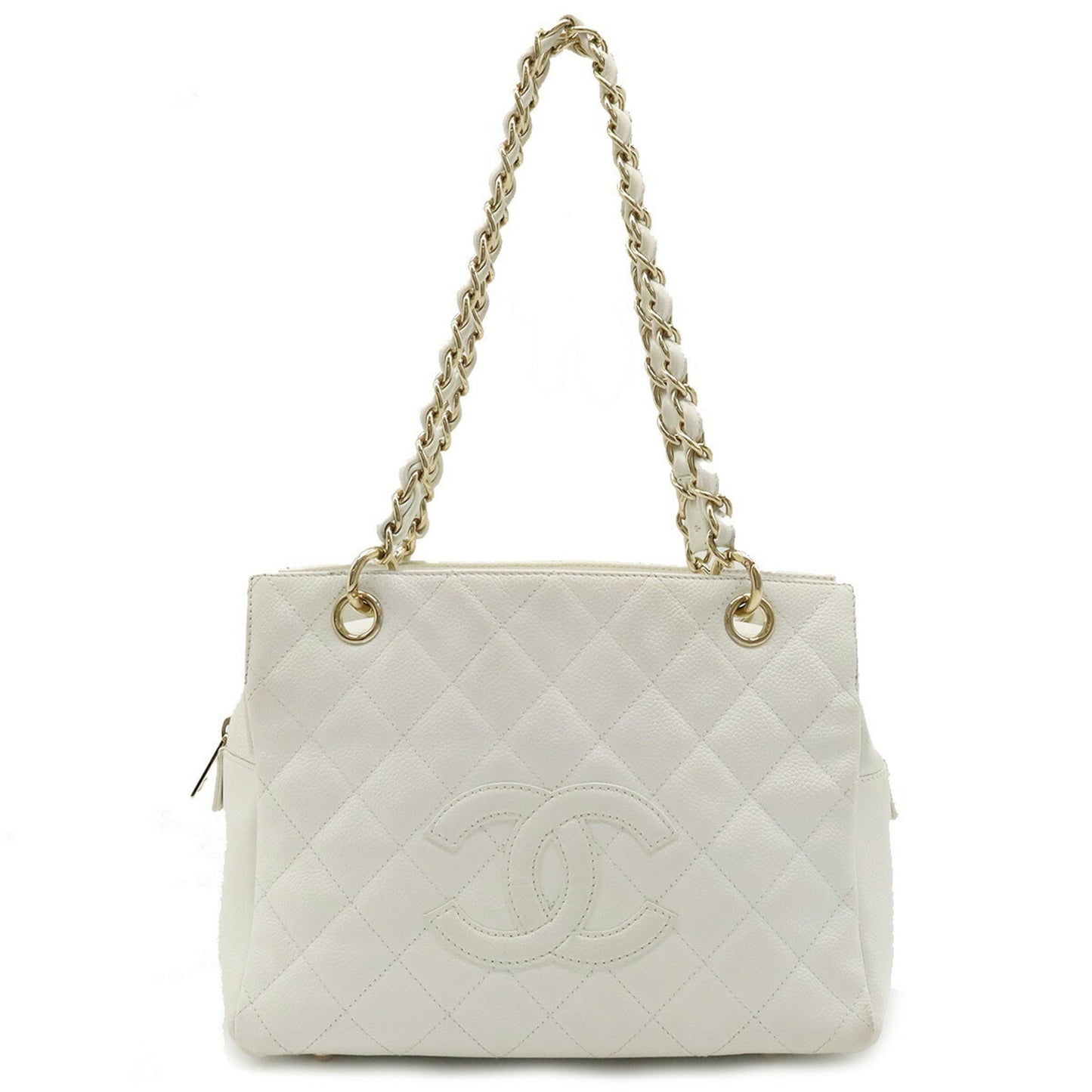 Luxury Chanel matelasse chain tote bag shoulder caviar skin leather white