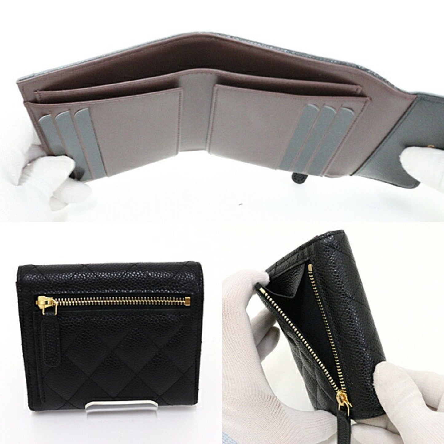 Luxury Chanel Matelasse Classic Small Flap AP0231 Caviar Skin 3 Fold Wallet Box