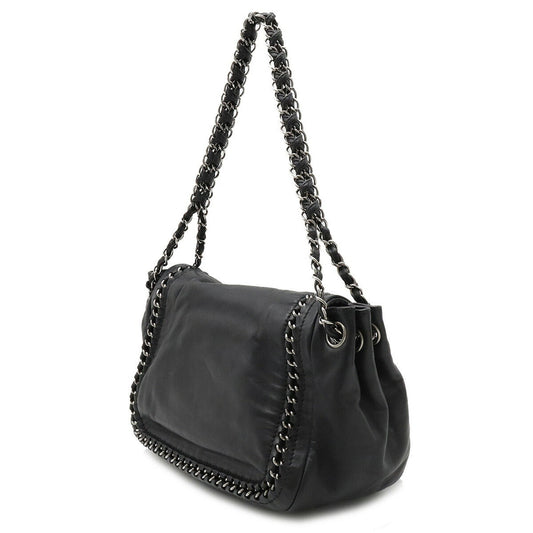 Luxury Chanel luxury line here mark shoulder bag chain leather black