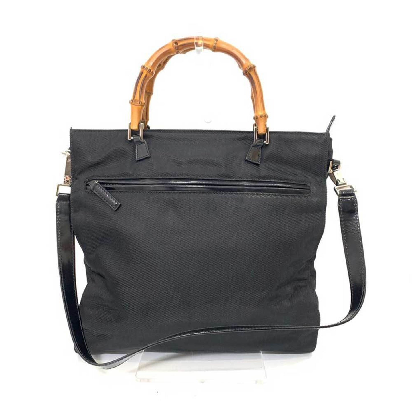 Luxury Gucci Trending 2025 Bag Bamboo Handbag Black x Brown 2way Square Ladies Nylon Canvas Enamel Leather