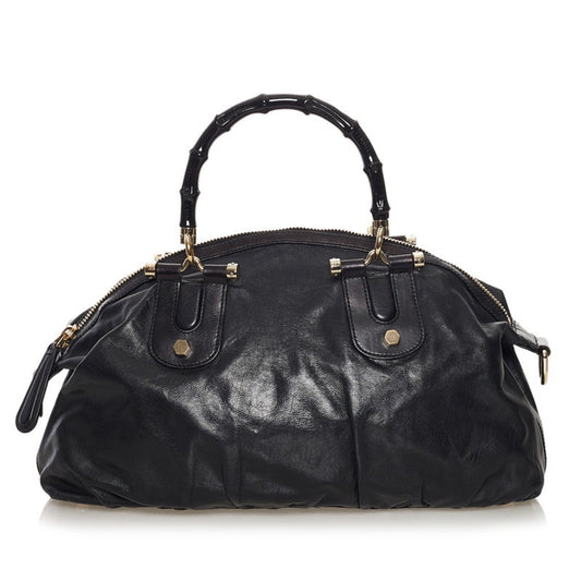 Luxury Gucci bamboo handbag shoulder bag 2way 189867 black leather ladies GUCCI