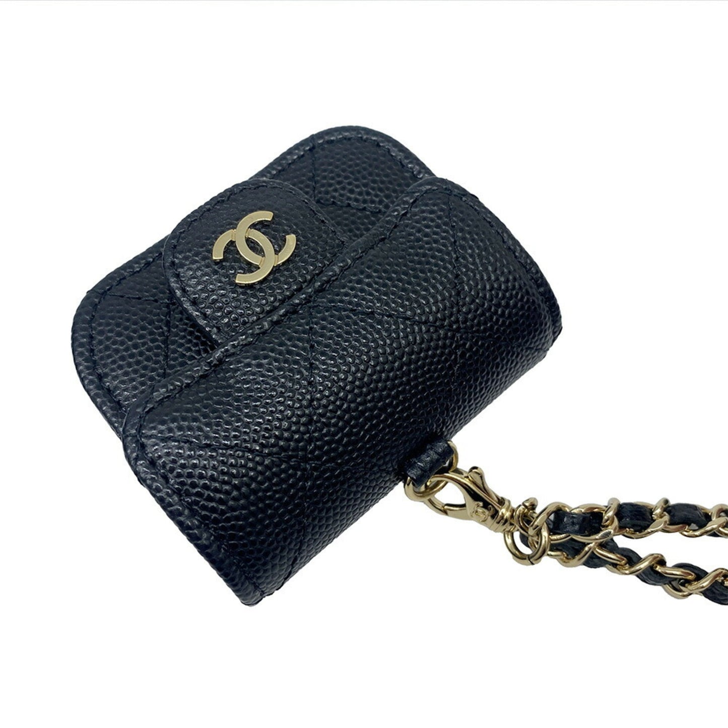 Luxury Chanel ipods case chain shoulder caviar skin here mark black AP1739 31******