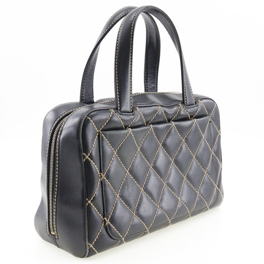Luxury Chanel Wild Stitch Handbag Mini Boston A14692 Calf Black Ladies
