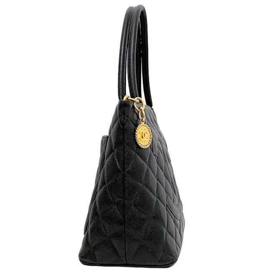 Luxury Chanel reprint tote black gold A01804 bag leather caviar skin No. 5  coco mark quilting stitch