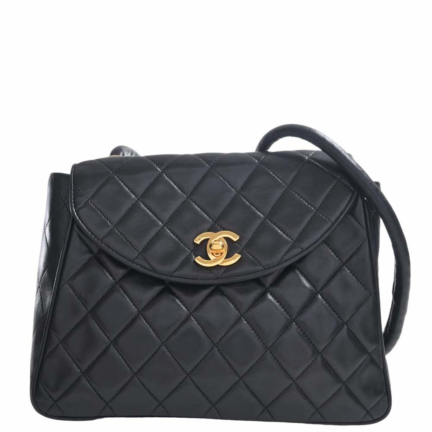 Luxury Chanel Lambskin Matelasse Coco Mark Turnlock Shoulder Bag Black Ladies