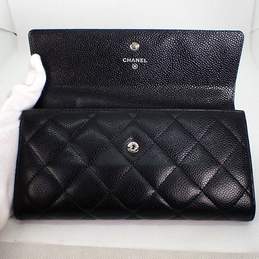 Luxury Chanel caviar skin matelasse black long wallet