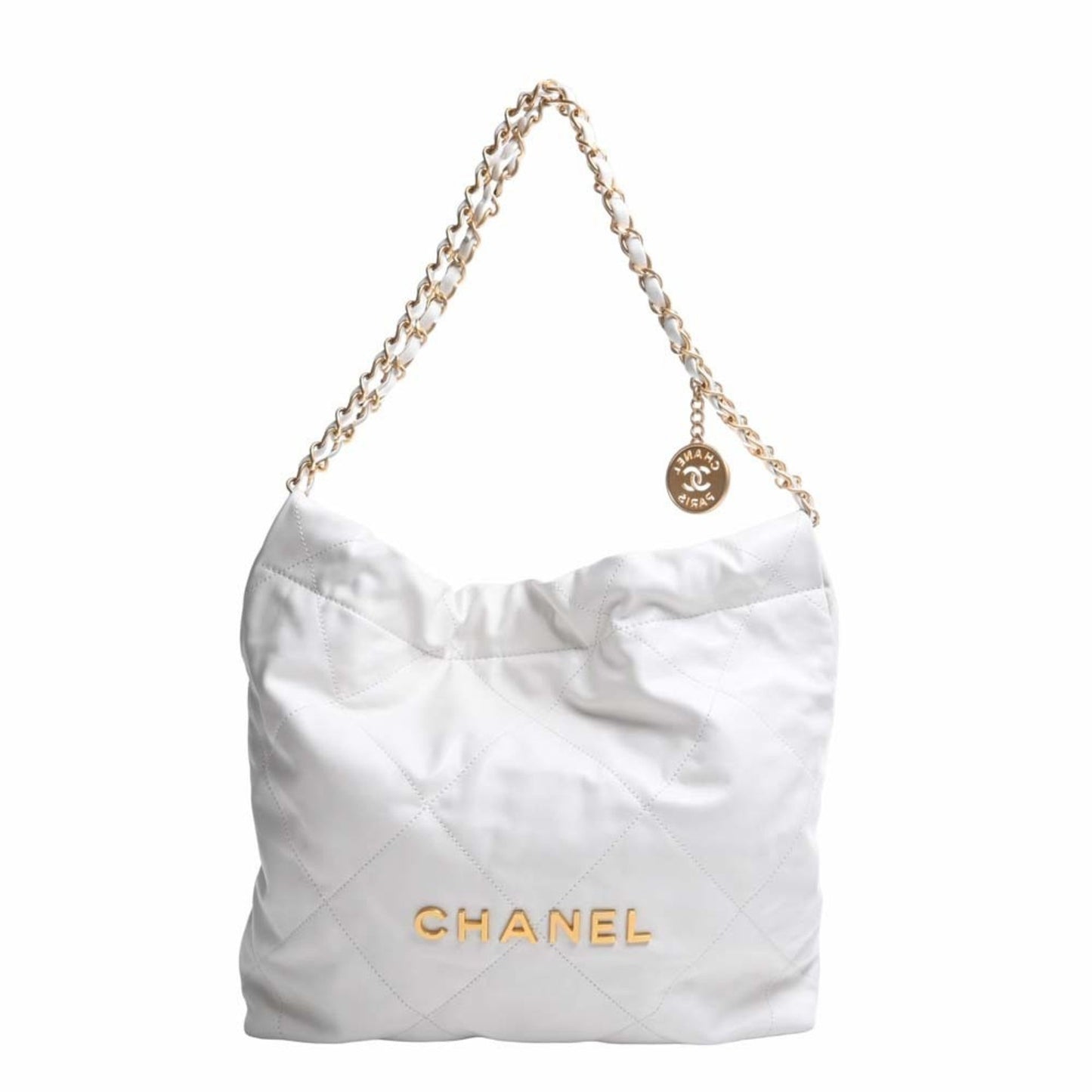 Luxury Chanel Leather Quilted  22 Chain Shoulder Bag White Ladies