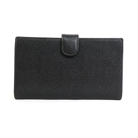 Luxury Chanel Bifold Wallet Coco Mark Caviar Skin Leather Black Women's