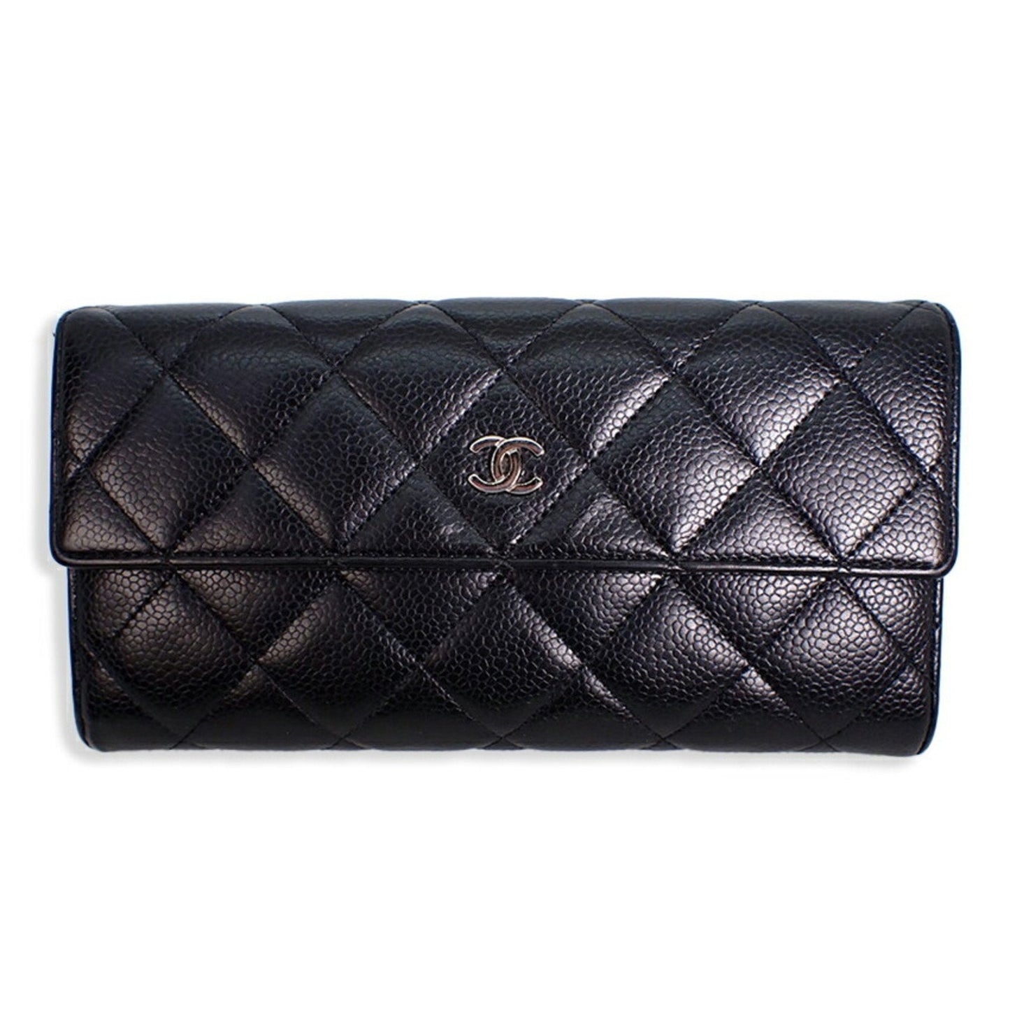 Luxury Chanel caviar skin matelasse black long wallet