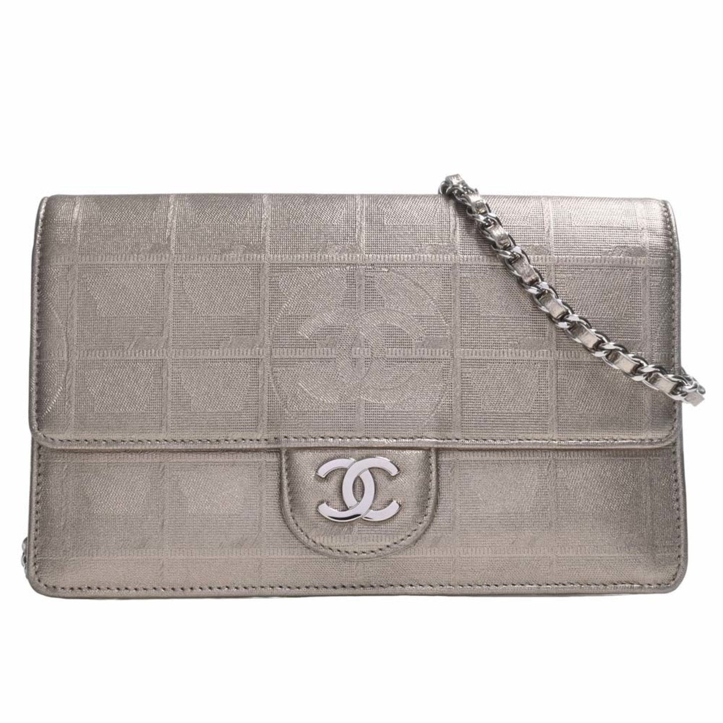 Luxury Chanel Nylon New Line Chain Shoulder Long Wallet Gold Women's