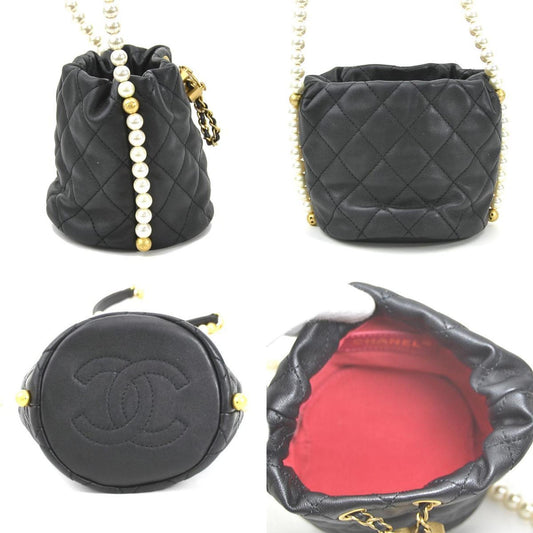 Luxury Chanel Crossbody Shoulder Bag Coco Mark Leather/Fake Pearl/Metal Black/Off-White/Gold Women's