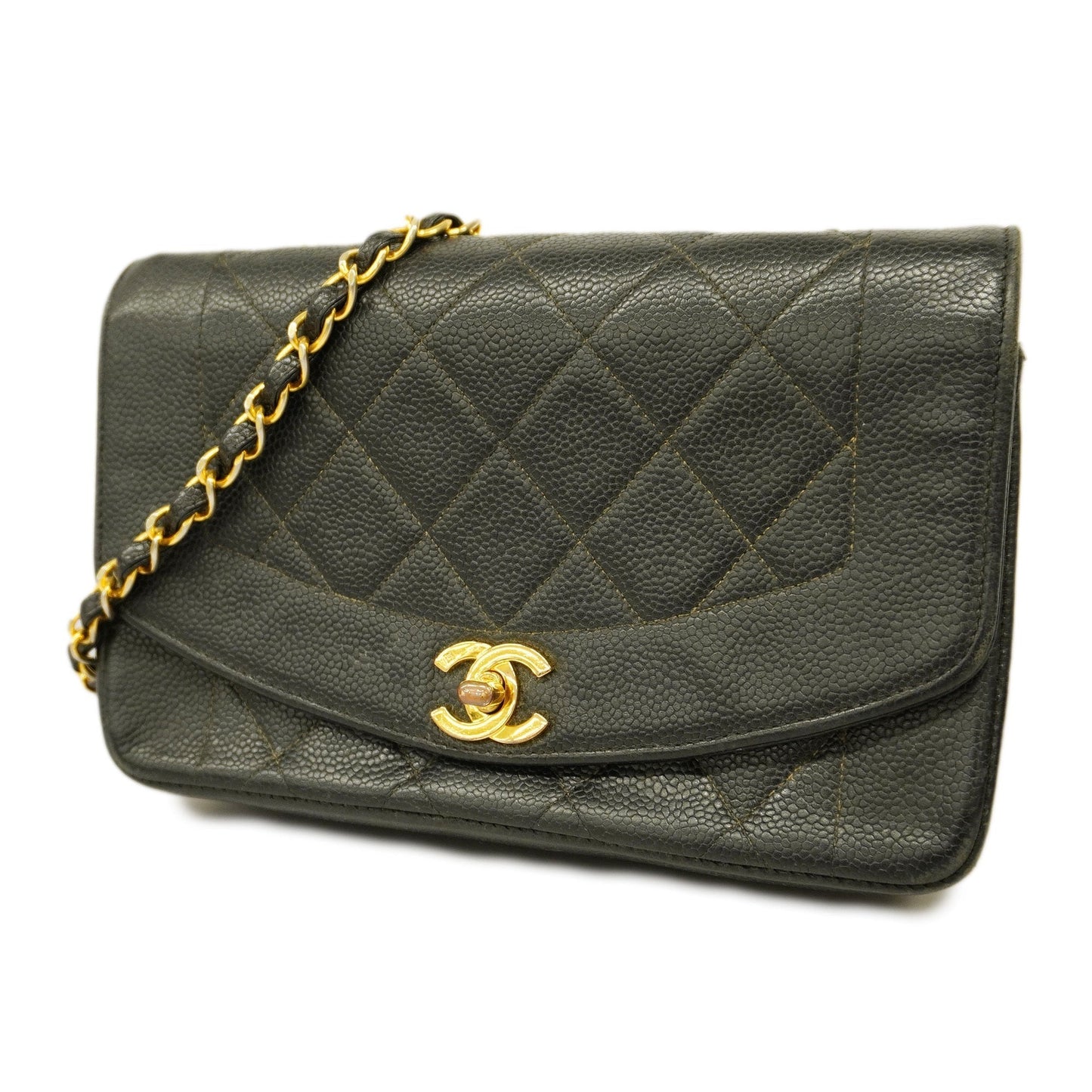 CHANELAuth  Matelasse Diana Flap Chain Shoulder Women's Caviar Leather Shoulder