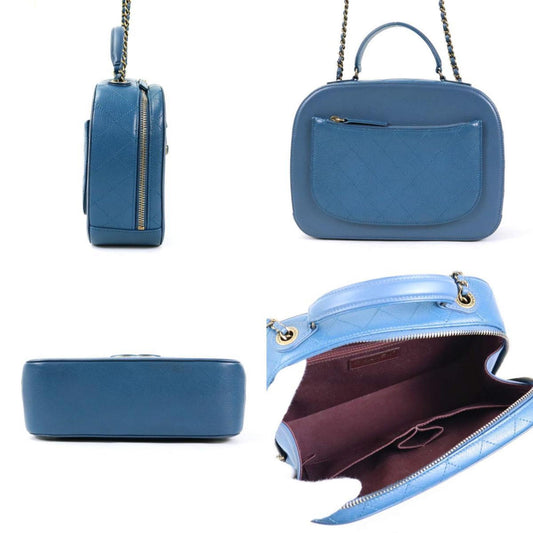 Luxury Chanel Shoulder Bag Coco Mark Leather Blue Ladies