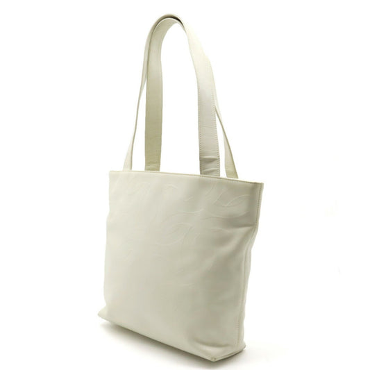 Luxury Chanel here mark embossed tote bag shoulder leather ivory white