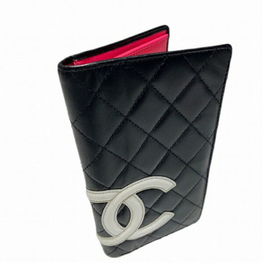 Luxury Chanel Cambon Line A26717 Coco Mark Black Bifold Wallet Long Women's