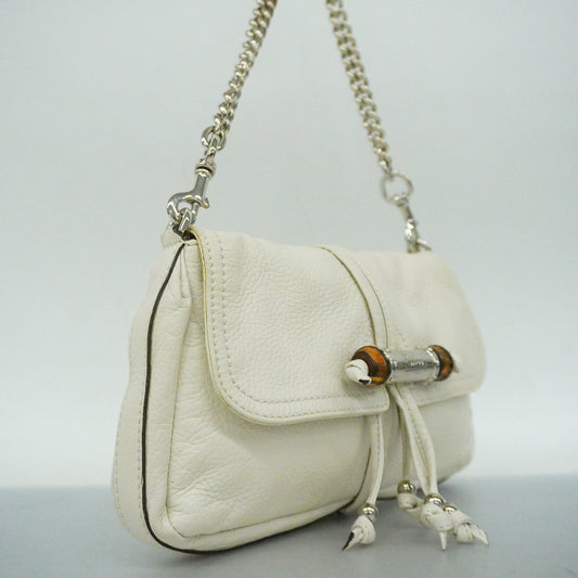 Luxury Gucci  Bamboo 235320 Women's Leather Shoulder Bag Ivory
