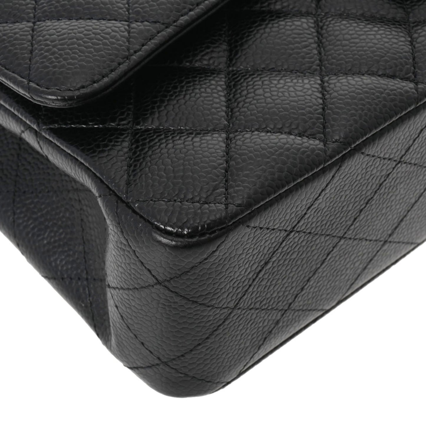 CHANEL Matelasse Chain Shoulder 25cm W Flap Black Ladies Caviar Skin Bag