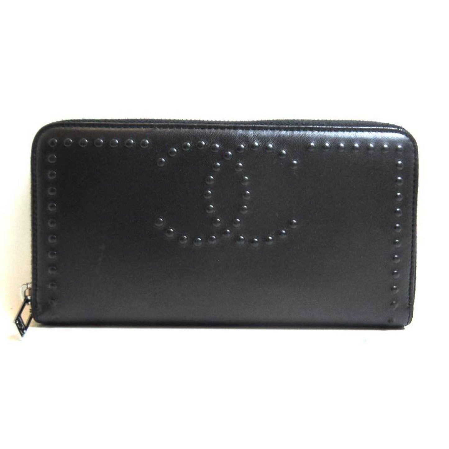 Luxury Chanel wallet long round black lambskin