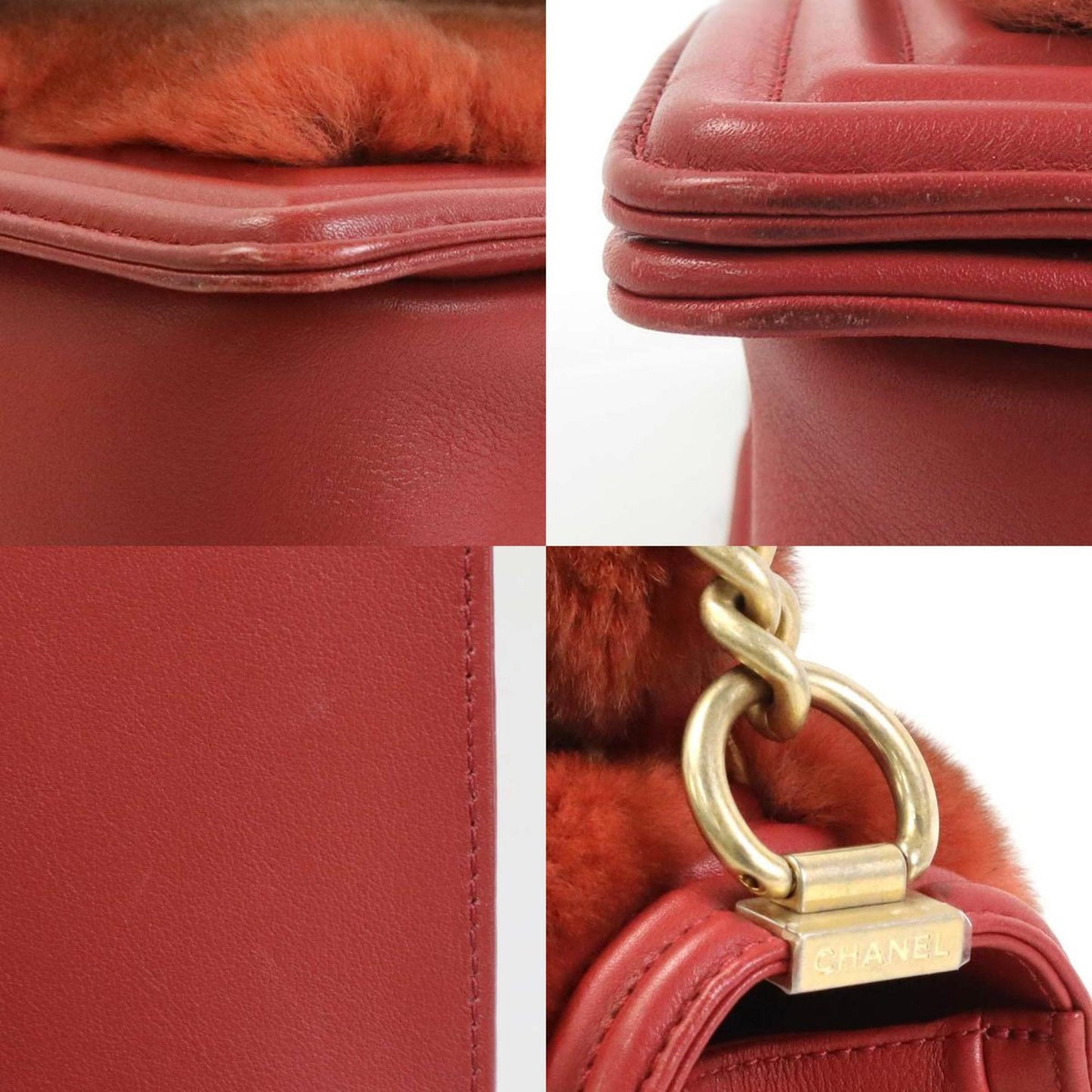 Luxury Chanel handbag diagonal shoulder bag boy fur/leather brown red gold ladies e55871a
