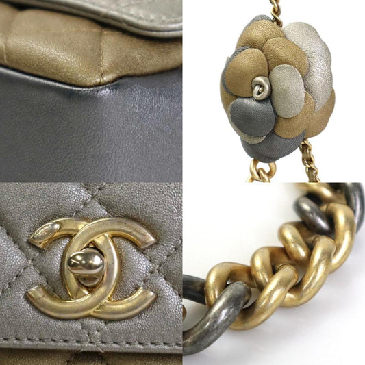 Luxury Chanel Diagonal Shoulder Bag Matelasse Camellia Leather/Metal Greige/Gold/Gray Women's e55934a