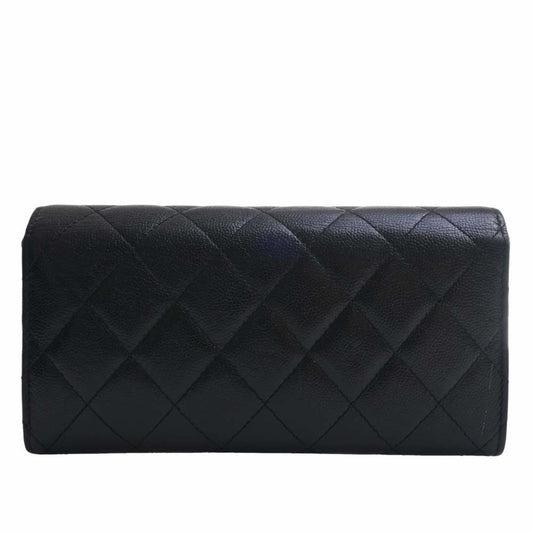 Luxury Chanel Caviar Skin Matelasse Coco Rock Bifold Long Wallet Black Ladies