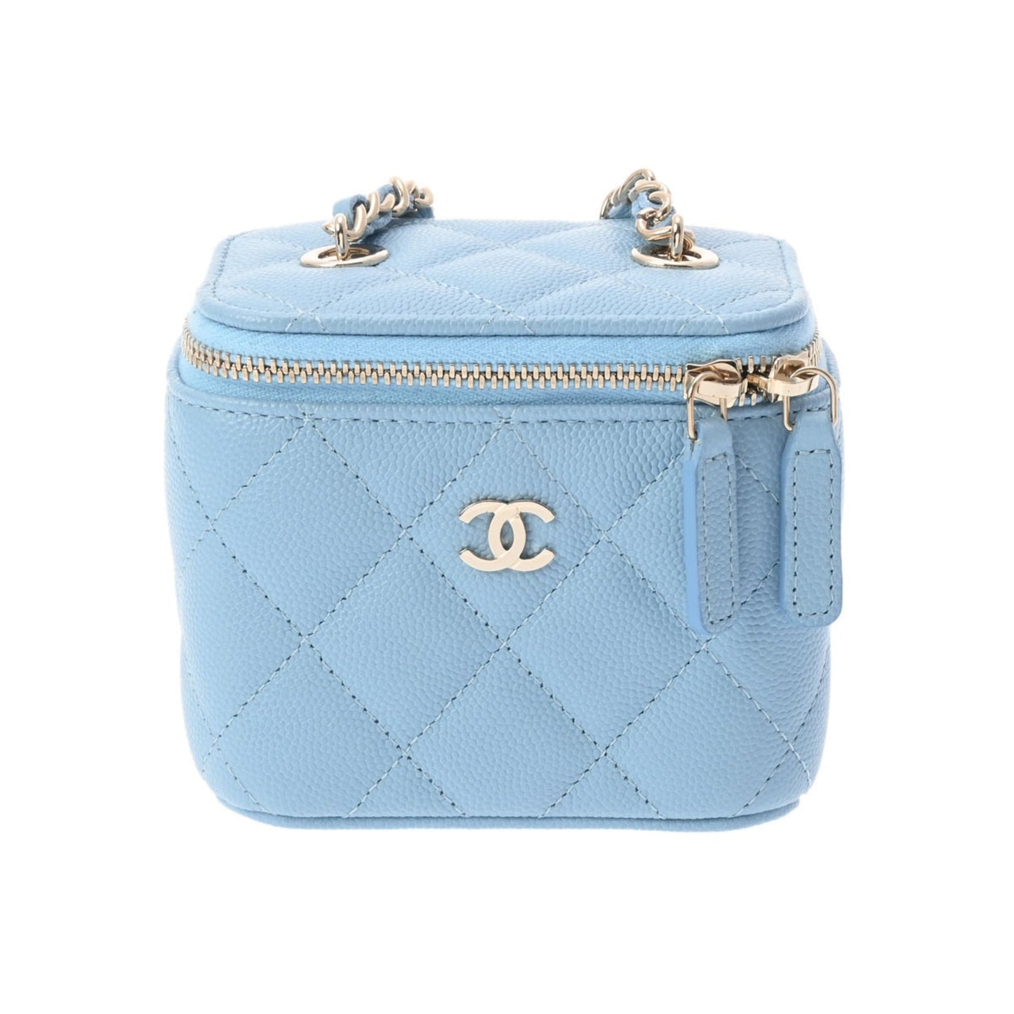 Luxury Chanel Small Vanity Chain Shoulder Blue Champagne AP1340 Women's Caviar Skin Bag