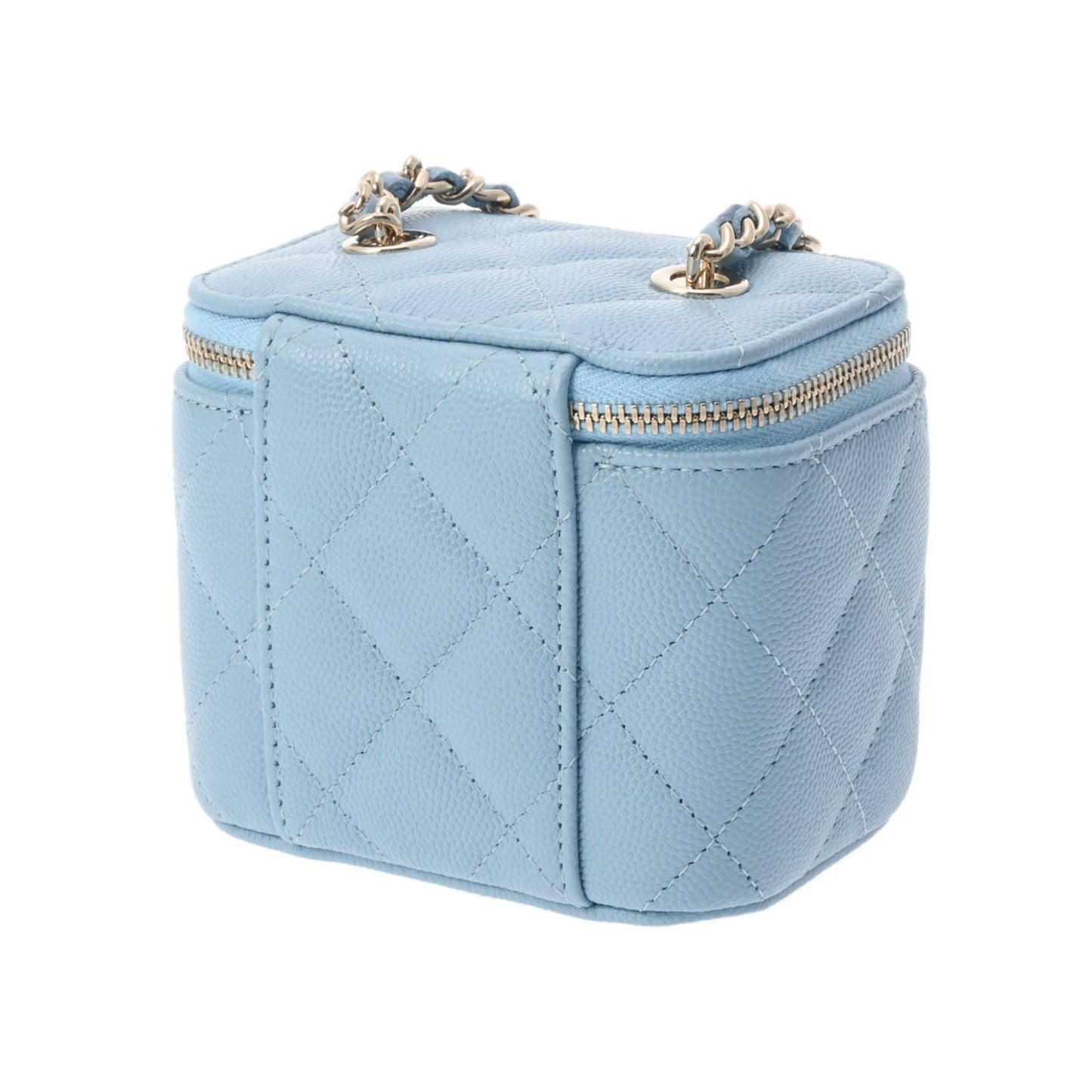 Luxury Chanel Small Vanity Chain Shoulder Blue Champagne AP1340 Women's Caviar Skin Bag